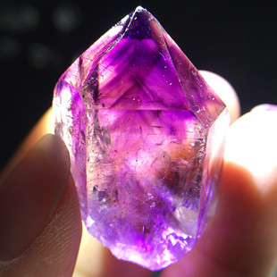 天然超七紫发晶双尖水胆流沙水晶吊坠原石矿物标本奇石男女款吊坠