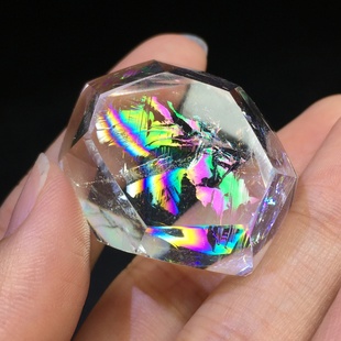 纯天然巴西白黄水晶阿赛彩虹原石打磨不规则吊坠手把件爆彩装饰品