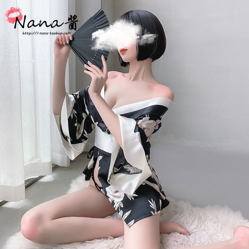 日系性感开襟和服印花系带浴袍制服二次元软妹cospaly扮演服睡裙