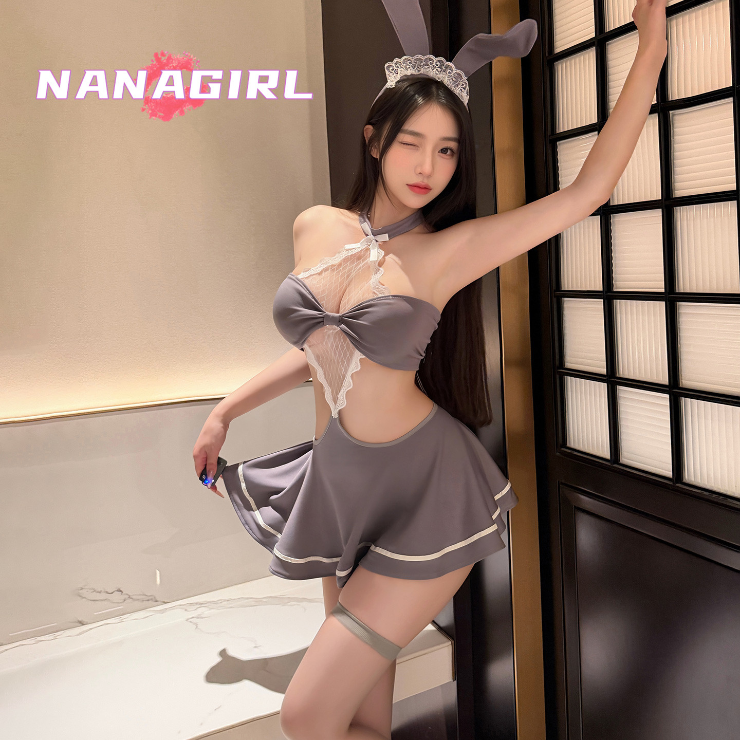 性感纯欲兔女郎cosplay镂空抹胸蕾丝连衣裙夜店派对游戏制服套装