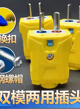 【全新两用】新款两用插头6000W加厚纯铜防摔大功率电源插头二脚