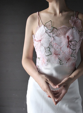 cicidream  淡粉色 半透明外搭 重工刺绣 小众设计上衣  背心吊带