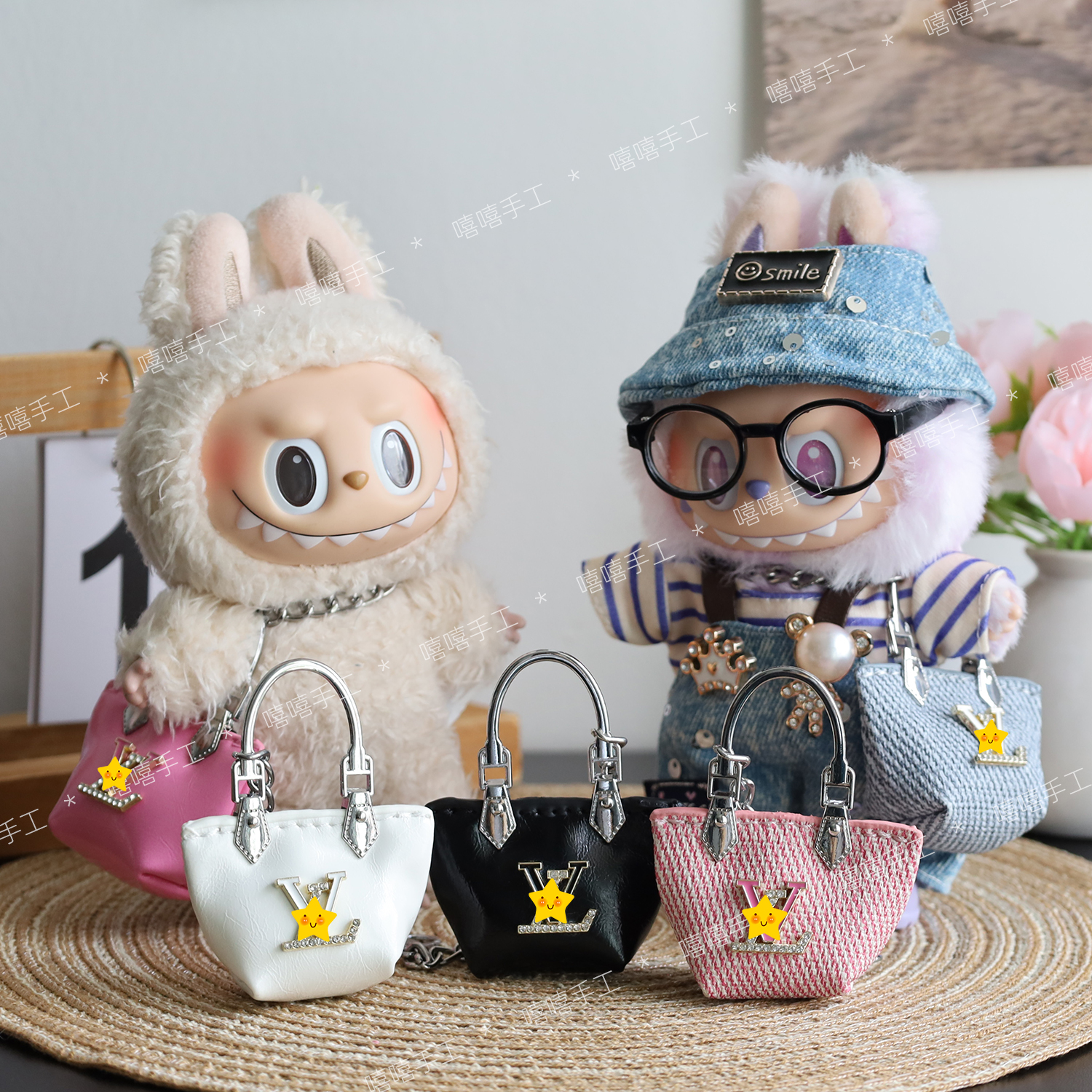 labubu娃包一代二代三代3.0马卡龙拉布布手提包 可爱粉色香布包包