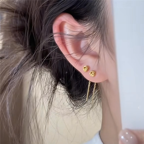 999黄金色如意流苏耳线女洗澡可戴质感百搭精致耳钉轻奢耳环耳饰