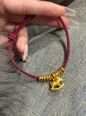 盘缠红色编织绳小马驹手链女