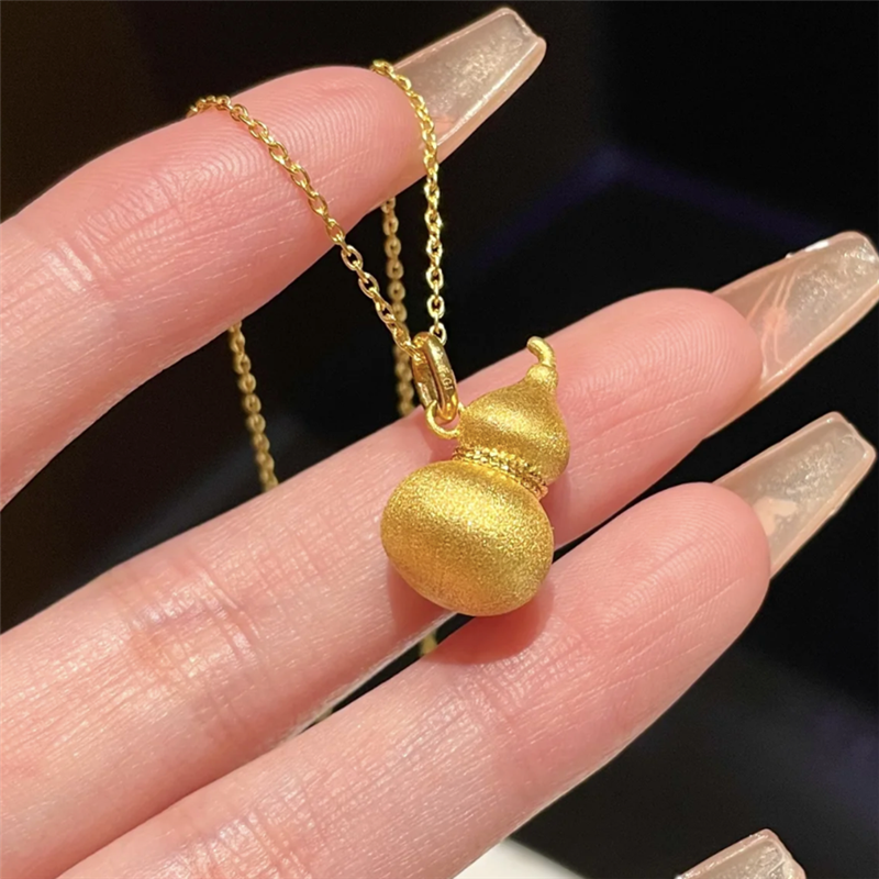 古法传承拉丝镶钻小葫芦项链精致高级实心磨砂丝绒福禄吊坠锁骨链