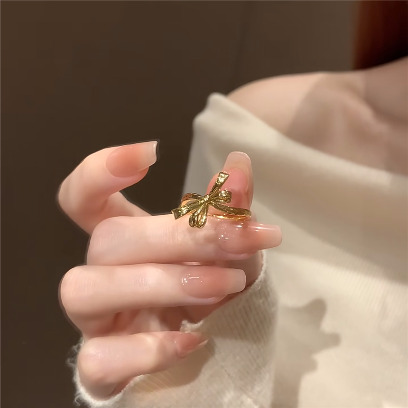18K亮金色好心动在逃公主蝴蝶结缎带戒指女可调节ins风指环送女友