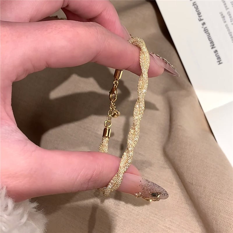意大利工艺爆闪满天星麻花钱袋子手链女金色时尚缠绕复古风手饰品