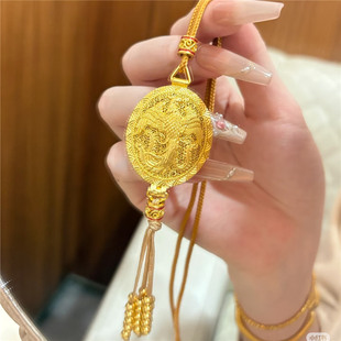 古法沙金花丝龙凤香囊吊坠项链女仿真黄金凤凰于飞流苏挂坠毛衣链