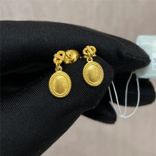 古法沙金流金岁月金色椭圆形面包耳环耳钉女轻奢风送女友精致耳饰