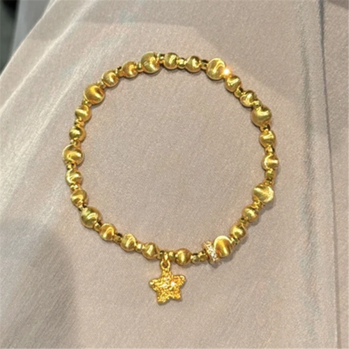 古法猫眼拉丝蹦迪珠手链黄金色点钻挂坠星星转运珠手串送女友礼物