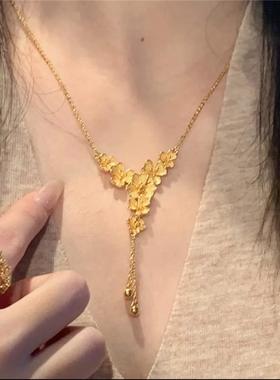 古法鎏金三瓣花水滴套链