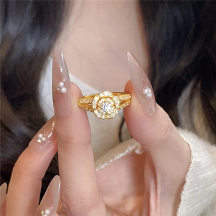 金店同款超美满钻设计玫瑰花戒指女仿真黄金永恒爱意婚戒三金婚嫁