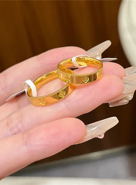 古法沙金色好寓意万花筒情侣戒指男女同款轻奢幸运四叶草对戒指环