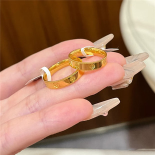 古法沙金色好寓意万花筒情侣戒指男女同款轻奢幸运四叶草对戒指环