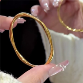 24k亮面镜面素圈莫比乌斯环手镯女黄金色不掉色扭纹叠戴细款 镯子