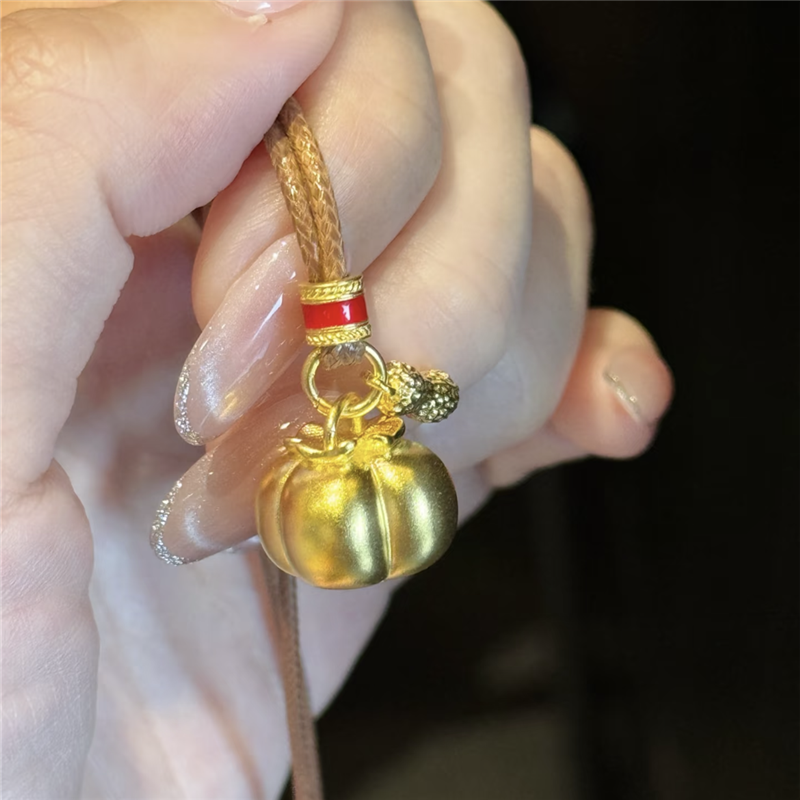 金店同款黄金色柿柿如意花生吊坠项链女好事发生毛衣链手工编织绳