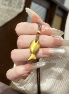 通体实心胖嘟嘟小黄鱼吊坠毛衣链