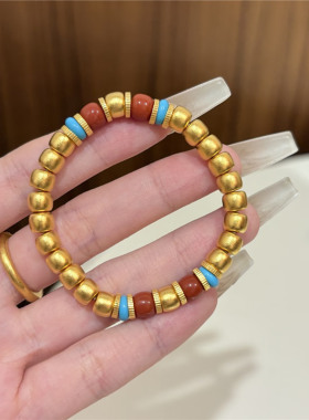 古法沙金南红老型珠手串女弹力绳