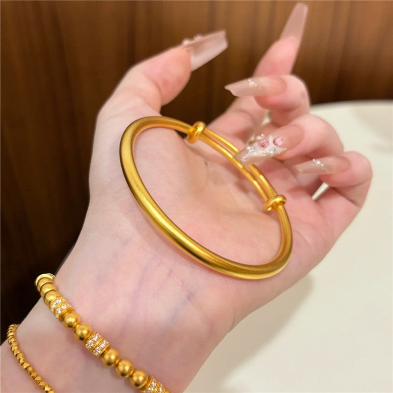 古法传承推拉泥鳅背手镯女9999黄金色实心不掉色仿金镯子素圈手饰