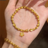 古法爆闪沙金拉丝猫眼锤纹星星蹦迪珠手链女跑环转运珠弹力绳手串