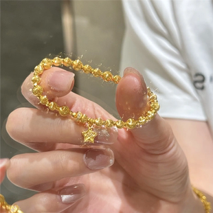 小克重爆闪星星挂坠猫眼手链女镀18k黄金色卡6mm金珠手串手饰品