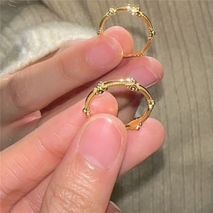 古法金色鸢尾花戒指女5G工艺久不掉色雕花朵精致小众指环活口戒子