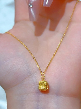 拉丝超亮闪小魔方糖项链女套链强保色黄金色高级小众小方块锁骨链
