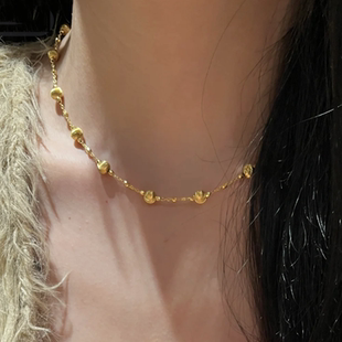 超亮爆闪蹦迪珠猫眼金珠项链女古法沙金高级感串珠叠戴素链锁骨链