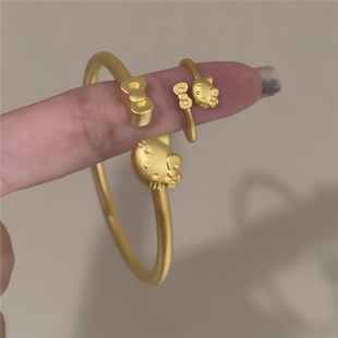 999黄金色哈喽kitty猫开口戒指女童趣少女风蝴蝶结凯蒂猫食指戒子