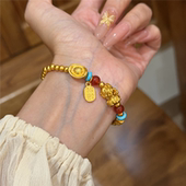 新中式 宝貔貅手链手串女黄金色转运珠手环礼物饰品 古法沙金招财元