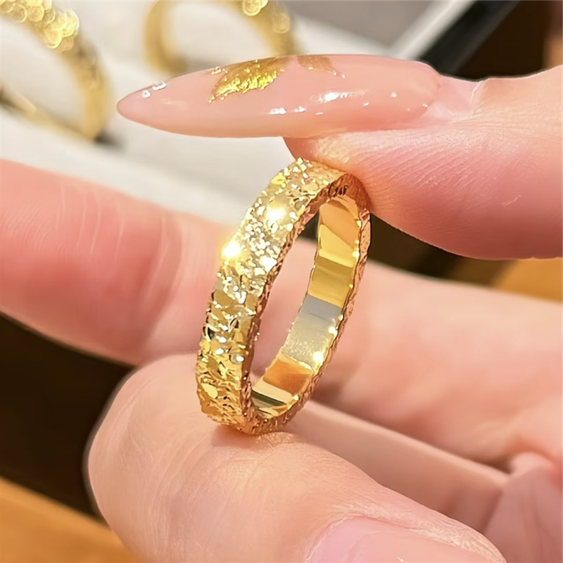 古法沙金爆闪三面碎冰冰戒指女满天星锤纹素圈指环情侣对戒送女友