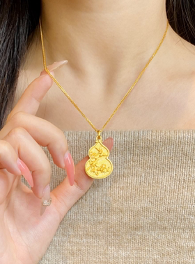点钻錾刻喜鹊登梅葫芦吊坠项链女