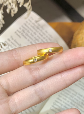 古法泥鳅背点钻素圈戒指情侣对戒