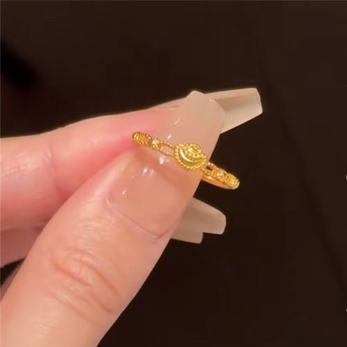 沙金招财mini小元宝戒指女黄金色