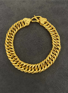 个性实心马鞭老板手链男女款仿真黄金霸气宽粗链古巴链轻奢送礼物