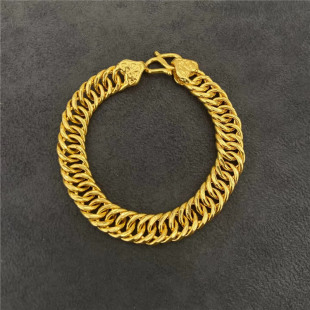 个性实心马鞭老板手链男女款仿真黄金霸气宽粗链古巴链轻奢送礼物