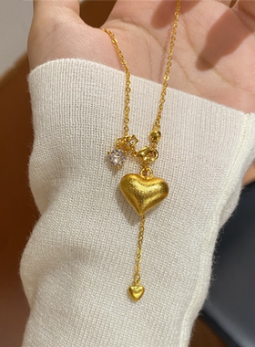 999黄金色精致好美拉丝爱心项链