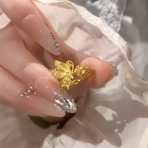 新中式金丝翎蝶开口可调节戒指女
