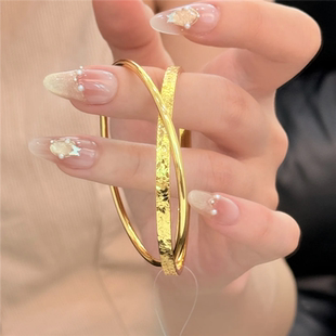 金店同款爆闪碎冰冰素圈双环手镯女仿真黄金轻奢高级叠戴套环镯子