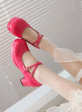 42434445大码女鞋绑带漆皮玛丽珍鞋粗跟甜美学生鞋茶会漫展cos鞋