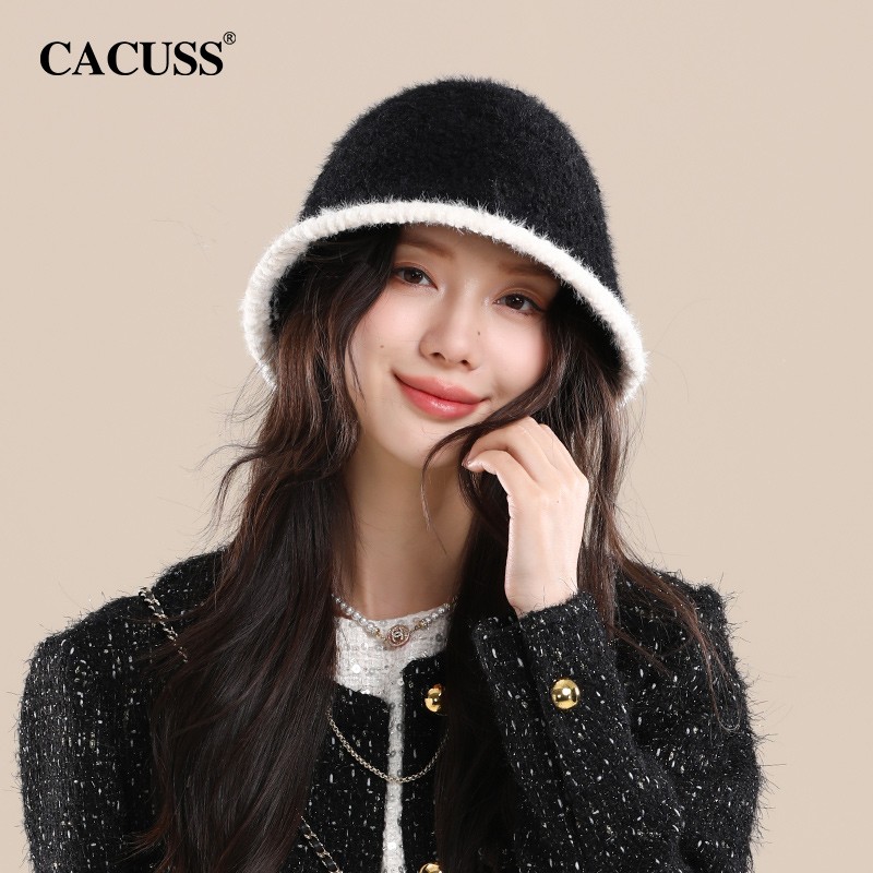 CACUSS盆帽优雅女秋冬针织撞色