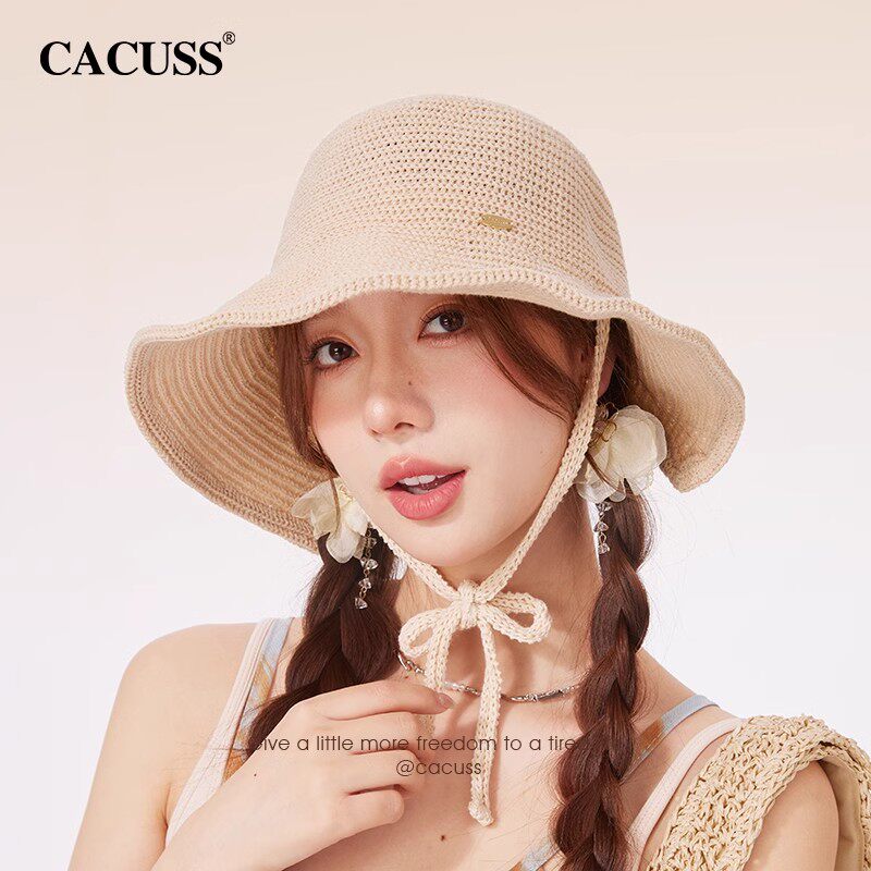 CACUSS草帽女夏季新款防晒大檐海边度假草编遮阳帽沙滩户外太阳帽