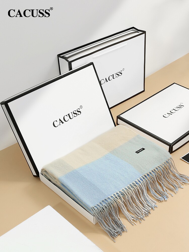 CACUSS秋冬围巾女时尚简约保暖披肩高档礼盒2022年爆款羊毛围脖潮