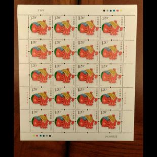 三轮生肖邮票大版2007-1猪年邮票 三轮猪大版 带荧光码 邮局正品