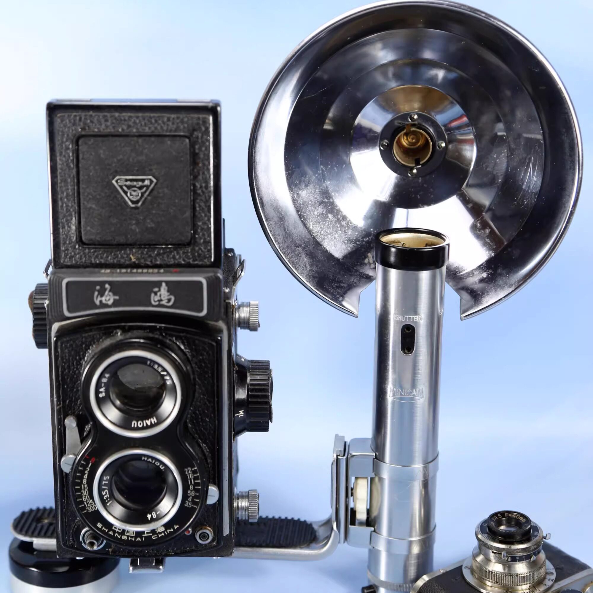 1950年一次性镁光灯泡闪光灯Minicam Synchron胶片胶卷电影道具WT