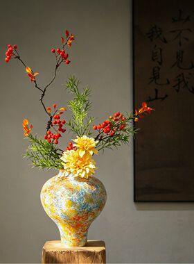 禅意复古陶瓷花瓶摆件新中式宋代美学侘寂风酒店民宿玄关家居装饰