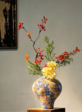 宋氏美学陶瓷花瓶景德镇客厅玄关桌装饰品中古侘寂风仿真花插摆件