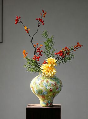 陶瓷花瓶中式宋代美学禅意摆件民宿酒馆侘寂中古复古法式创意装饰