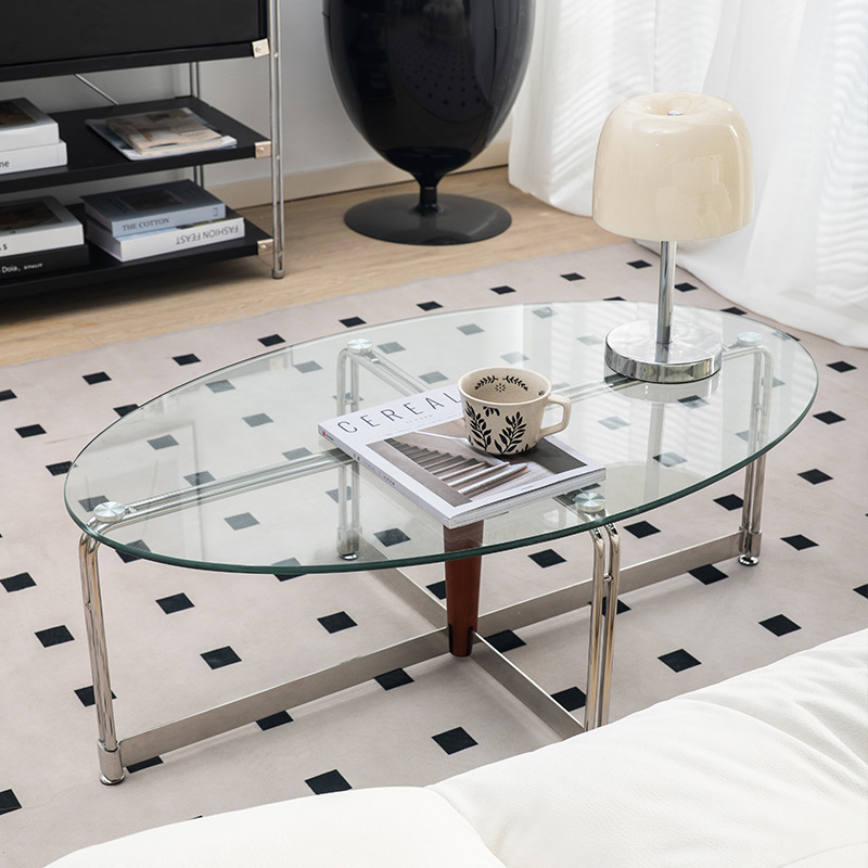 中古包豪斯家用客厅沙发边茶几小户型不锈钢玻璃艺术高级方形矮桌